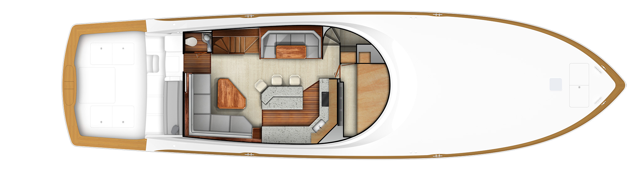 Enclosed Bridge Salon with Open Galley